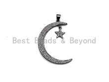 Load image into Gallery viewer, CZ Micro Pave Crescent Moon and Star Pendant ,Gold/Silver/Bl