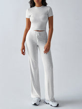 Load image into Gallery viewer, Crew Neck Short Sleeve Top &amp; Full-Length Pants Set – Solid Color, 10 Colors