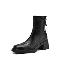 Load image into Gallery viewer, Women's Chunky Heel Square Toe Ankle Boots - Waterproof Non-Slip Mid Heel Boots