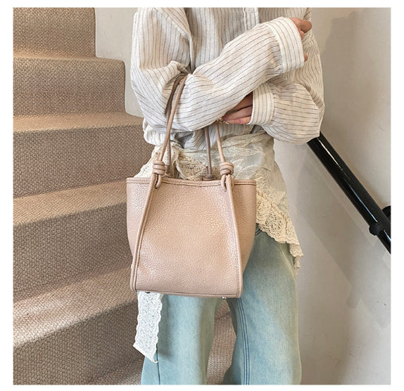Women's High-Capacity Crossbody Bucket Bag - PU Leather Shoulder Bag with Adjustable Strap