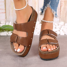 Load image into Gallery viewer, Women's Platform Sandals with Velcro Straps - Thick Sole Beach Shoes with Rivet Details