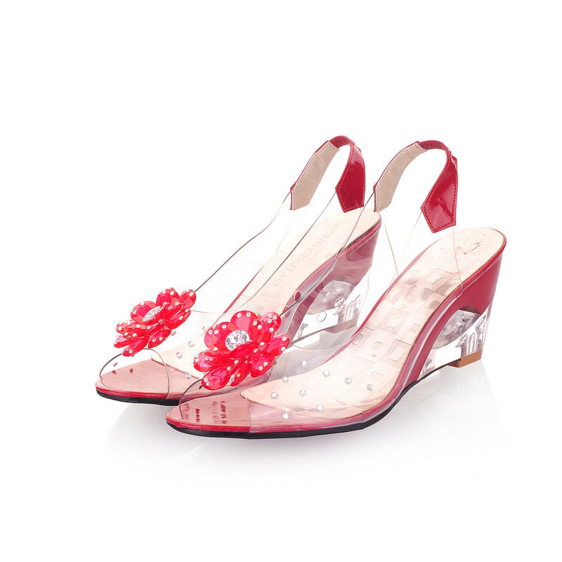 Women's Transparent Crystal Peep Toe High Heels - Summer Clear Sandals