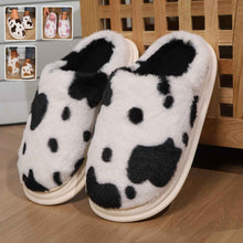 Load image into Gallery viewer, Cow Print Plush Slippers – Unisex Winter Slippers