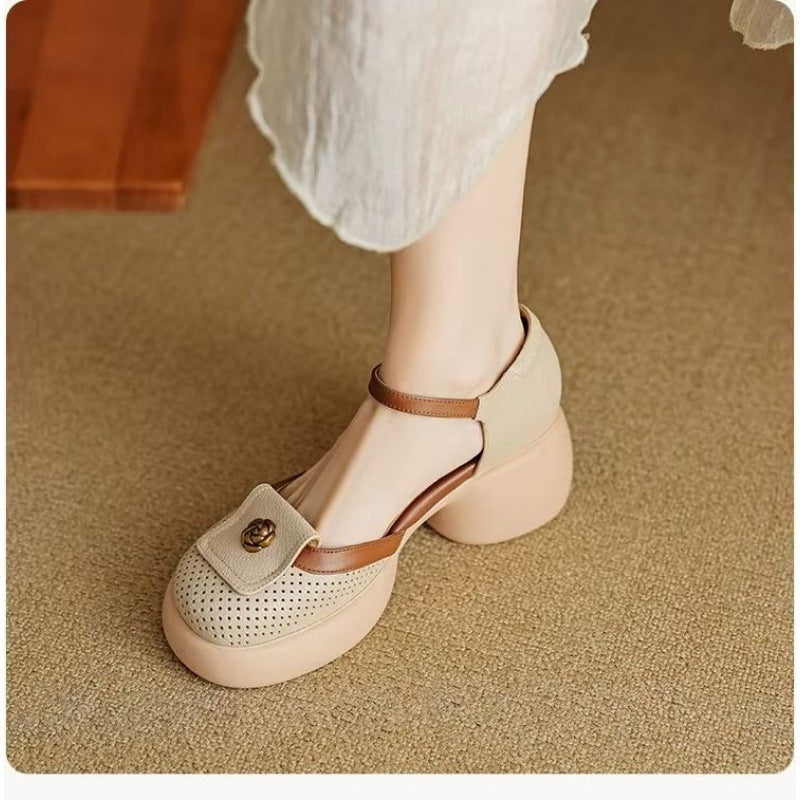 Women's Waterproof High-Heel Sandals - Closed-Toe Buckle Strap Heels