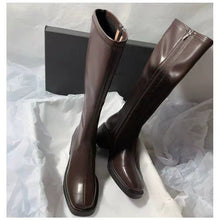 Load image into Gallery viewer, Women's Square-Toe Over-the-Knee Boots | Chunky Heel Side Zipper | Brown &amp; Black