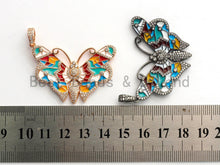 Load image into Gallery viewer, NEW Enamel Colorful Butterfly Pendant,CZ Micro Pave Oil Drop Butterfly pendant,Enamel pendant,Enamel Jewelry,29x44mm,sku#F587