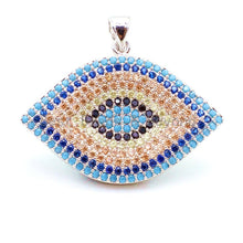 Load image into Gallery viewer, CZ Micro Pave Turquoise Cobalt Marquise Evil Eye Pendant, Cubic Zirconia Pendant,32x28mm, sku#F30