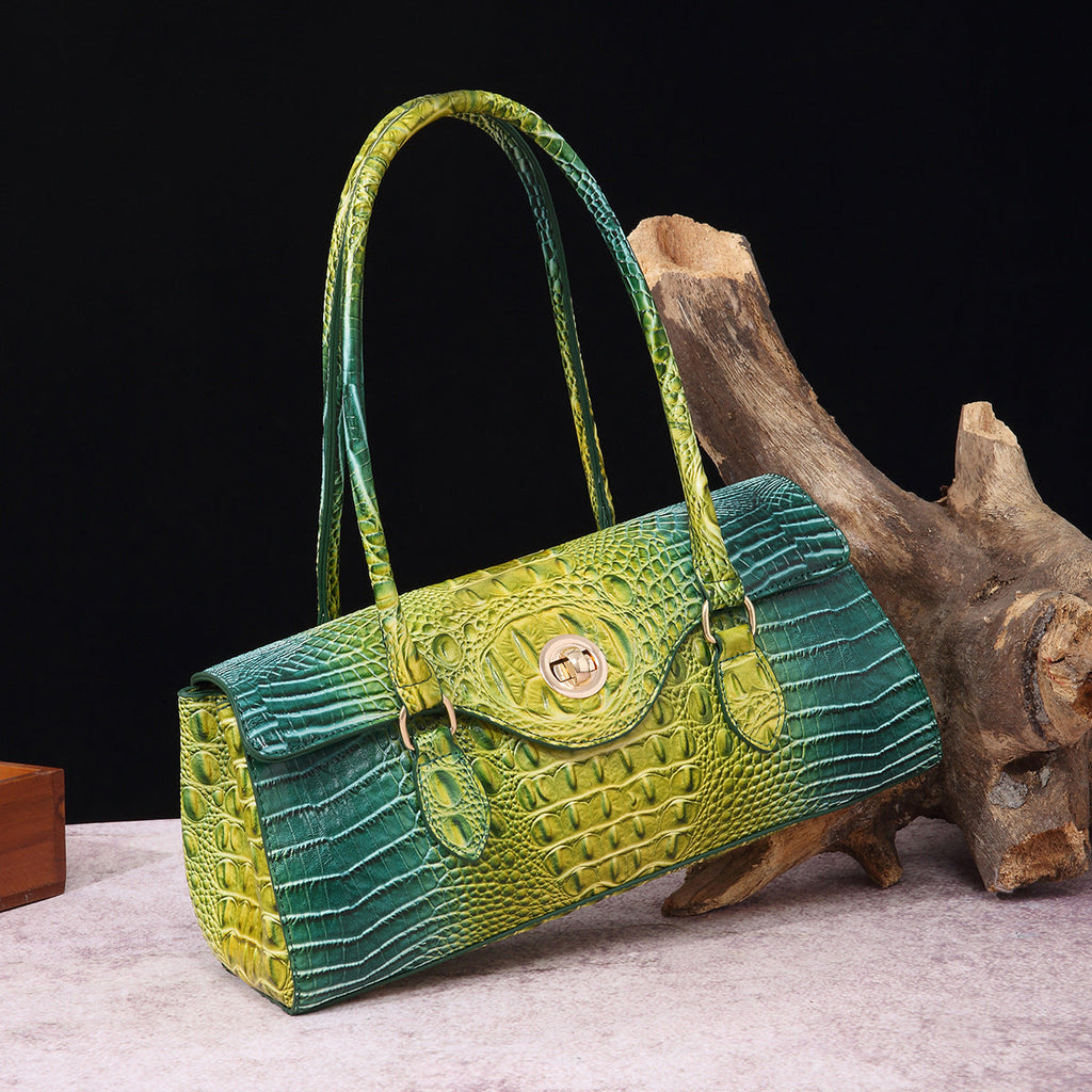 Women's Crocodile-Print Shoulder Tote Bag - Retro European Style PU Leather Handbag