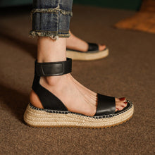 Load image into Gallery viewer, Women's Braided Leather Vintage Wedge Sandals | Round Toe Velcro Strap