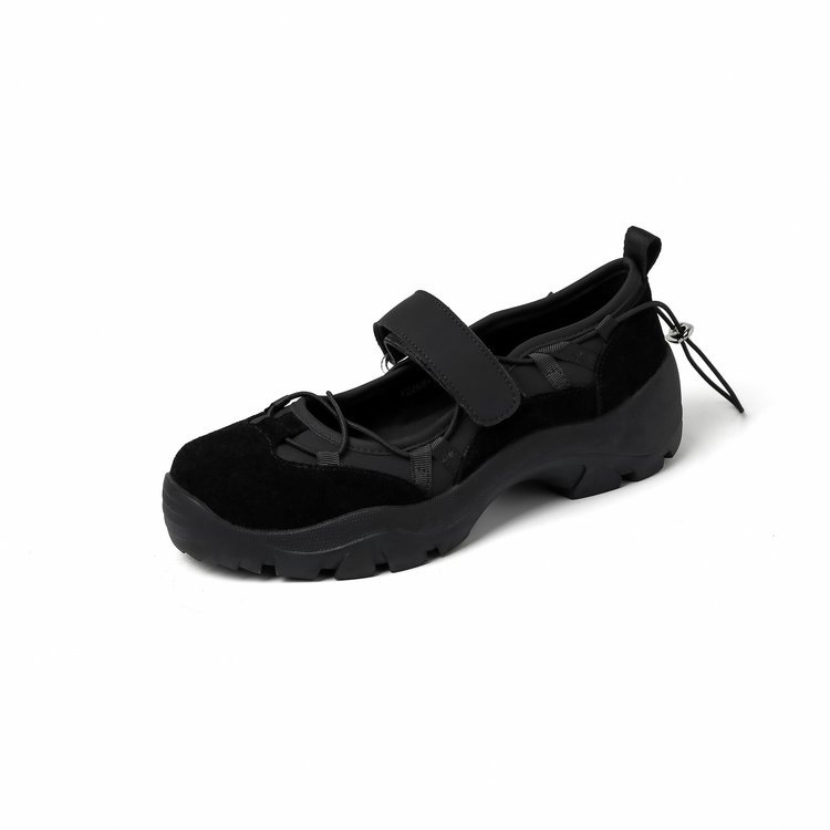Women's Vintage Leather Mary Jane Shoes | Velcro Strap Thick Sole Low-Top