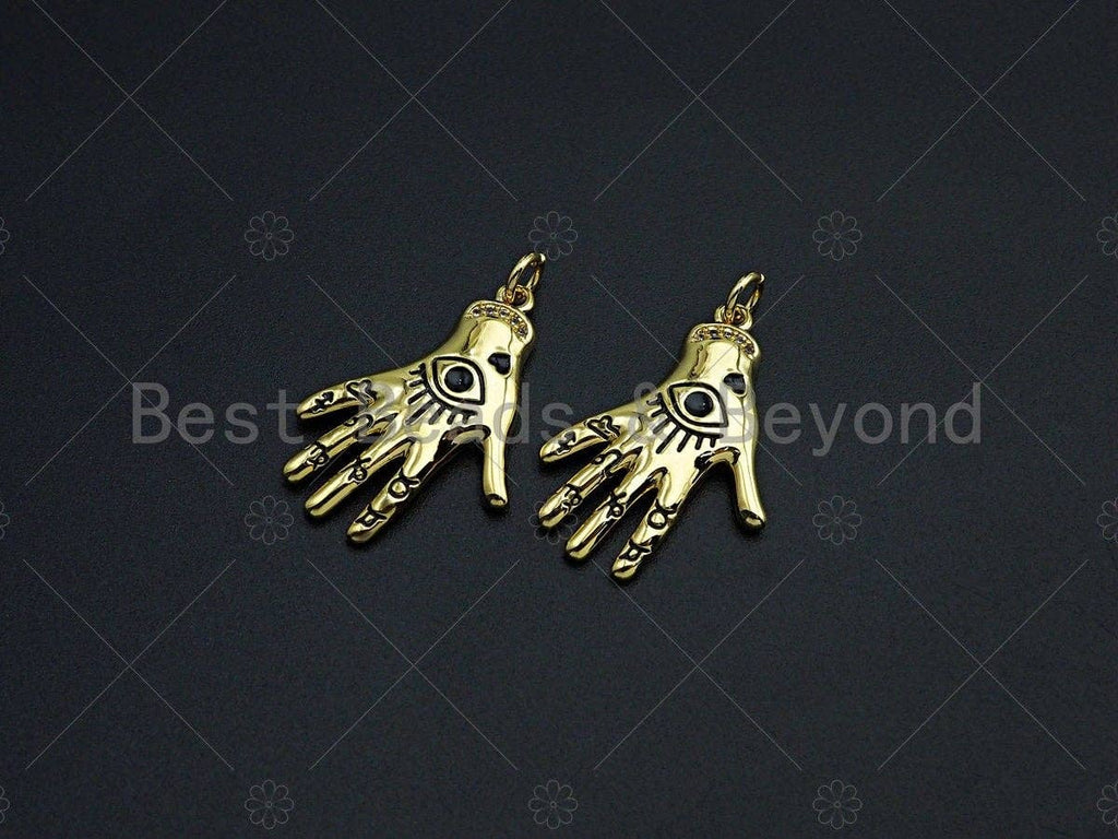 Evil Eye on Hand Shape Pendant/Charm, Lucky eye Enamel Jewel Hand Pendant, Gold Tone, 18x27mm,Sku#LK05