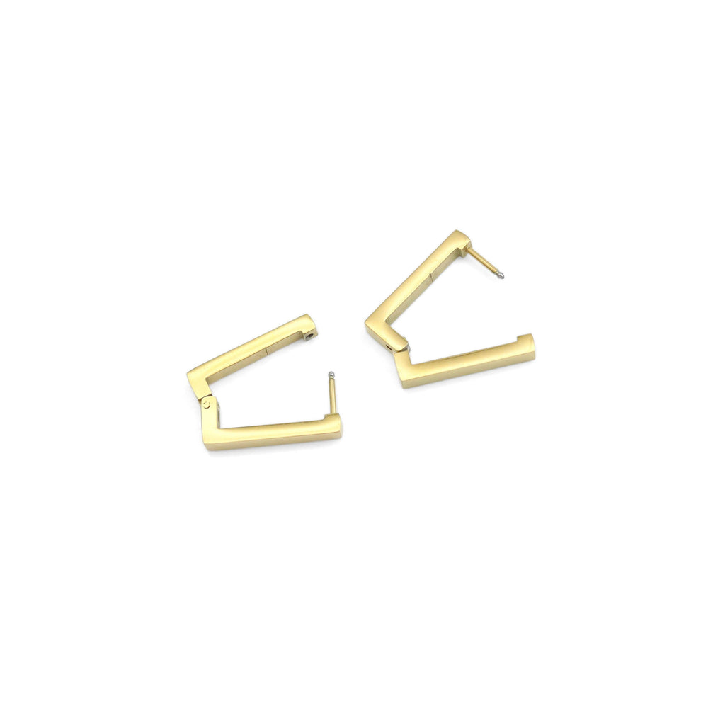 Gold Rectangle Geometry Huggie Earrings, Sku#A258