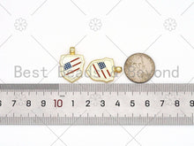 Load image into Gallery viewer, US Flag On Shield Shape Enamel Pendant, 18K Gold Filled Flag Charm, Necklace Bracelet Charm Pendant,18x25mm, Sku#LK439