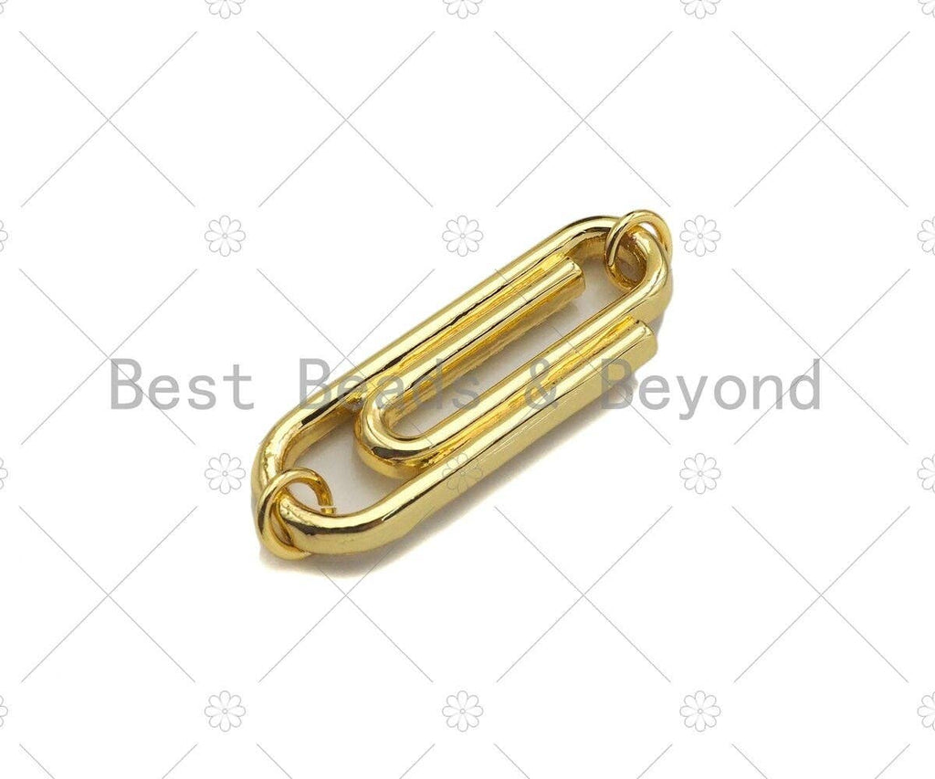 CZ Micro Pave Paper Clip Charm,Cubic Zirconia Silver/Gold Connector, Necklace Bracelet Charm Pendant, 12x35mm, Sku#L553