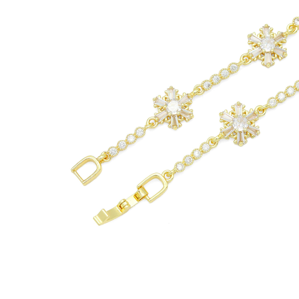 Clear CZ Flower Link Bracelet, Sku#A345