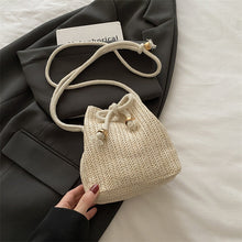Load image into Gallery viewer, Women's Woven Straw Bucket Bag - Casual Crossbody Shoulder Bag with Adjustable Strap