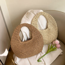 Load image into Gallery viewer, Straw Beach Tote Bag - Crescent Shape Summer Handbag for Women
