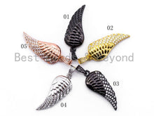Load image into Gallery viewer, CZ Micro Pave Angel Wing Pendant/Charm, CZ Wing Charm, Silver/Gold/Rose Gold/Gunmental Color, 14x34mm, SKU#F302
