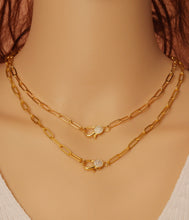 Load image into Gallery viewer, Matte/Shinny Gold Paperclip  Necklace with CZ Clasp, #EF256