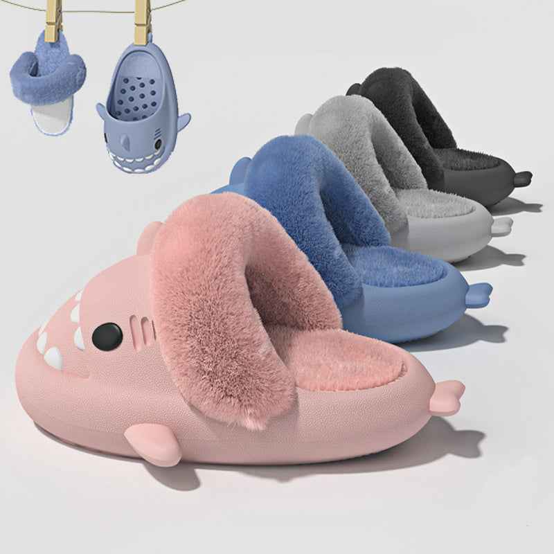 Shark Slippers Warm Fuzzy House Shoes | Detachable Fuzzy Winter Bedroom Slippers