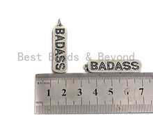 Load image into Gallery viewer, CZ Micro Pave Long Bar With Letter Pendant, Antique Silver Tone, Clear Cz Big Pave Bar Charm Pendant, 10x39mm,sku#F1013C