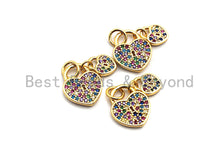 Load image into Gallery viewer, CZ Colorful Micro Pave Big heart Small Heart Lock Pendant, Heart Shaped Pave Pendant, Gold plated, 10x13mm, Sku#F825C