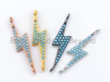 Load image into Gallery viewer, CZ Turquoise Micro Pave Thunder Lightning bolt Connector Charm, Blue Topaz in Gold, Silver, Black&amp; Silver Finish, 5x25mm,sku#M89C