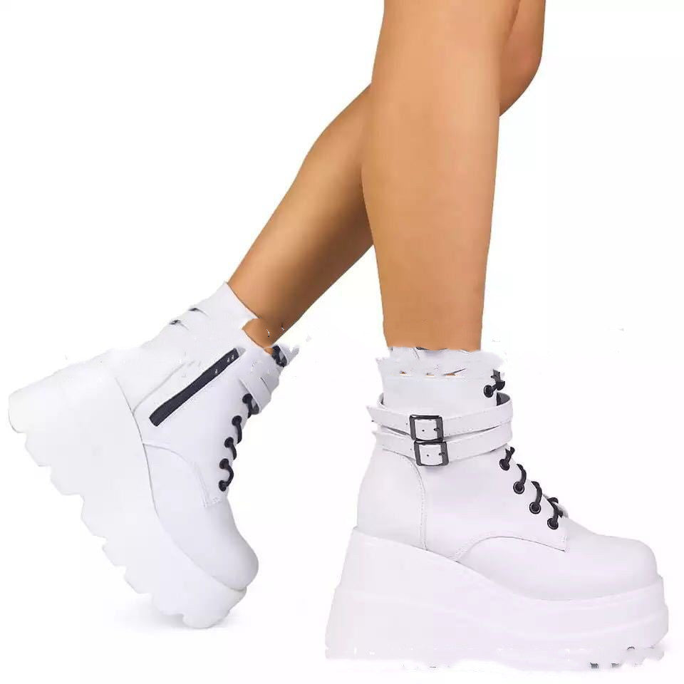 Women's Platform Boots | Genuine Leather Lace-Up Zipper Mid-Calf Winter Boots