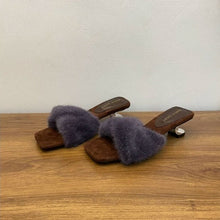 Load image into Gallery viewer, French-Style Chic Fluffy Slippers for Women | Square Toe Slip-On House Shoes | Purple, White &amp; Apricot