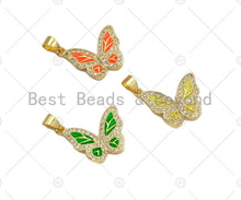 Load image into Gallery viewer, CZ Micro Pave Colorful Enamel Butterfly Shape Pendant/Charm,Cubic Zirconia Charm, Necklace Bracelet Charm Pendant,16x20mm, Sku#LK262