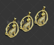 Load image into Gallery viewer, Gold Filled CZ Micro Pave Leopard  On Oval Frame Shape Pendant, 18K Gold Filled Charm, Necklace Bracelet Charm Pendant,23x33mm,Sku#LK357