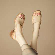 Load image into Gallery viewer, Women's Square Toe Open Toe Sandals – Buckle Strap Microfiber Flats