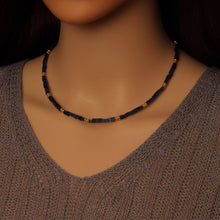 Load image into Gallery viewer, Royal Blue Cube Gemstone Gold Spacer Necklace, EF538