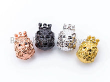 Load image into Gallery viewer, CZ King Crown Lion Head Spacer Beads, Micro Pave Cubic Zirconia Charm Beads,14x10mm, Large Hole Beads, Men's Jewelry Findings, sku#G235