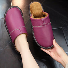 Load image into Gallery viewer, Women's Men's Winter Indoor Leather Slippers | Non-Slip Closed-Toe House Shoes | Cowhide Upper | Couples Slippers