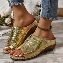 Load image into Gallery viewer, Women's Crocodile Pattern Wedge Sandals | Fish Mouth Open Toe Platform Slippers