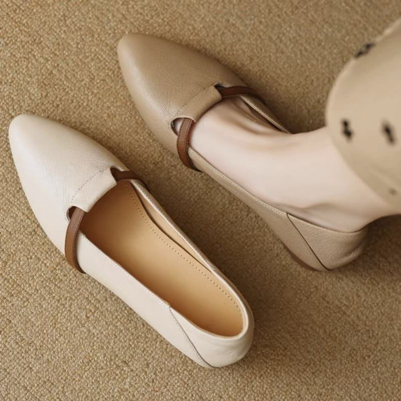 Women's French-Style Suede Low-Heel Pointed Toe Shoes - Elegant Casual Sheepskin Flats