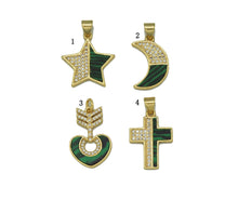 Load image into Gallery viewer, CZ Malachite Star Moon Heart Cross Charm, Sku#L667