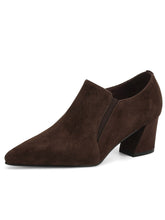 Load image into Gallery viewer, Women's Suede-Texture Pointed-Toe Low Chunky-Heel Slip-On Shoes | Black &amp; Brown