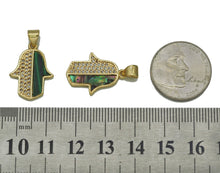 Load image into Gallery viewer, CZ Turquoise Malachite Abalone Hamsa Hand Charm, Sku#L677
