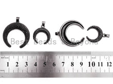 Load image into Gallery viewer, Black CZ Pave On Black Micro Pave Crescent Moon Charm Beads, Micro Paved Horn Pendant,30x31/19x22mm, sku#F399