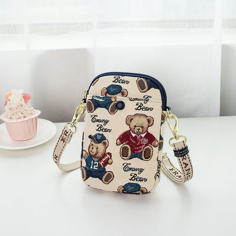 Embroidered Canvas Phone Crossbody Bag for Women - Fashionable Streetwear Shoulder Bag with Adjustable Strap
