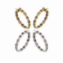 Load image into Gallery viewer, Gold Silver Colorful Eye CZ Hoop Earrings, Sku#LX204