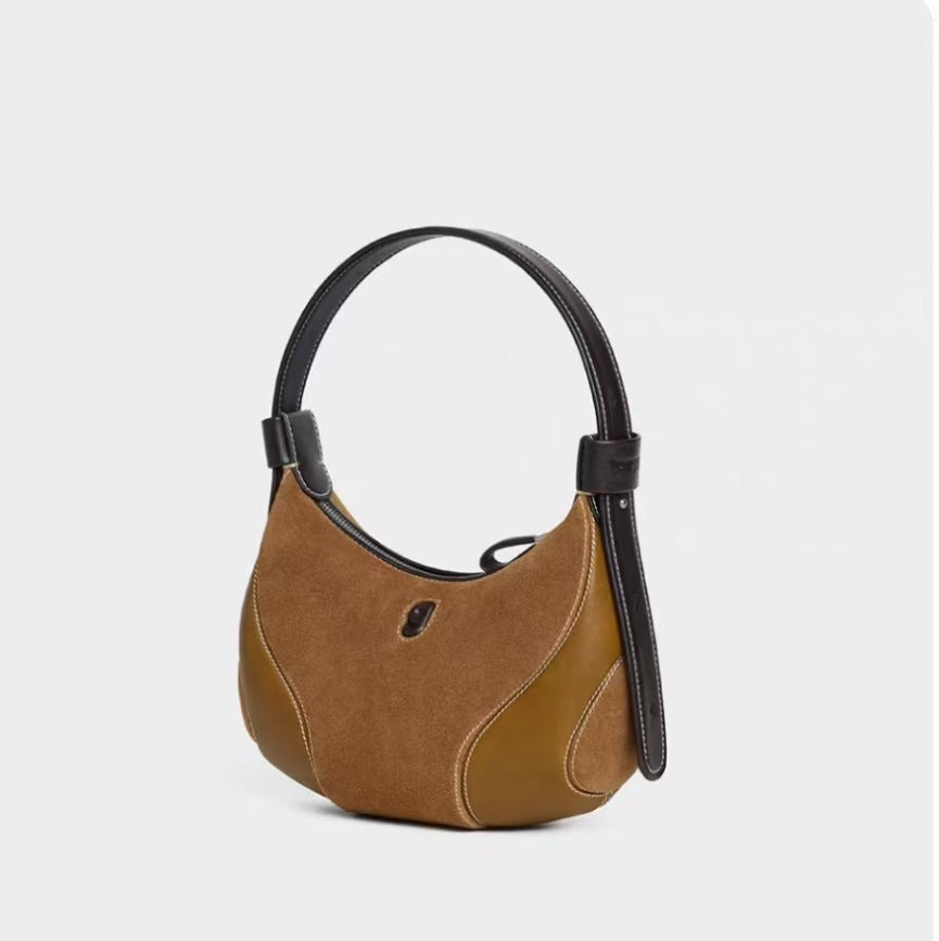 Women's Genuine Leather Crescent Crossbody Bag - Underarm Shoulder Bag with Multiple Compartments