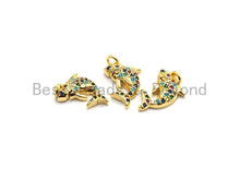Load image into Gallery viewer, CZ Colorful Micro Pave Shark Pendant, Shark  Shaped Pave Pendant, Gold plated, 10x15mm, Sku#F728