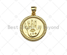 Load image into Gallery viewer, Dainty Gold Evil Eye Hand On Round Coin Shape Charms, Dainty Charms, Gold Pendant, Round Coin Necklace Charms, 18x20mm, Sku#LK170