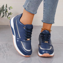 Load image into Gallery viewer, Women's Color-block Lace-up Mid-cut Shoes | Synthetic Leather Upper | Mid Heel | Casual Style