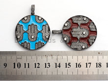 Load image into Gallery viewer, LARGE Enamel Colorful Round With Hamsa Hand Pendant,CZ Micro Pave Oil Drop Round pendant,Enamel pendant,Enamel Jewelry,34x38mm,sku#F592