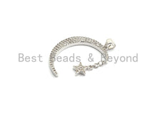 Load image into Gallery viewer, CZ Micro Pave Crescent Moon and Star Pendant ,Gold/Silver/Black/Rose Gold ,Cubic Zirconia Jewelry Findings,19x29mm,sku#F645