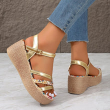 Load image into Gallery viewer, Women's Color-Block Gold Roman Slip-On Sandals | Open Toe Flat Sandals